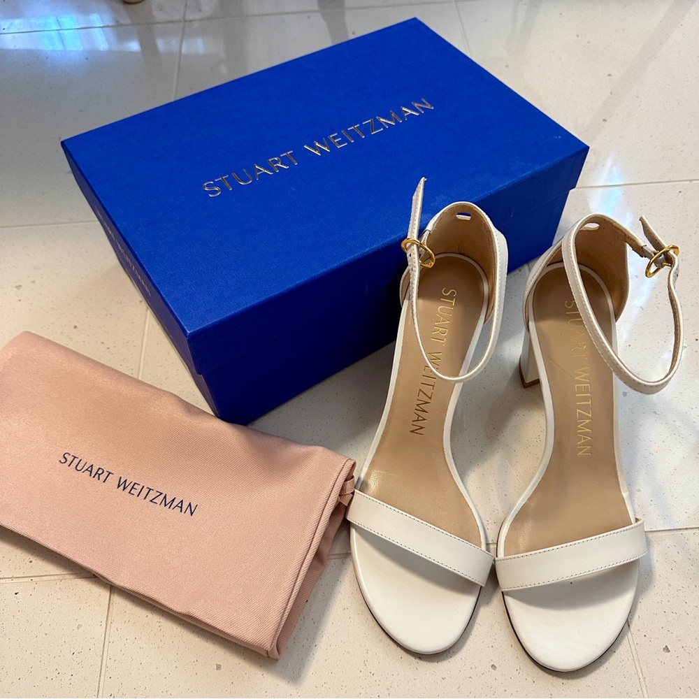 NEW Stuart Weitzman White NearlyNude Ankle Strap Sandal Heels